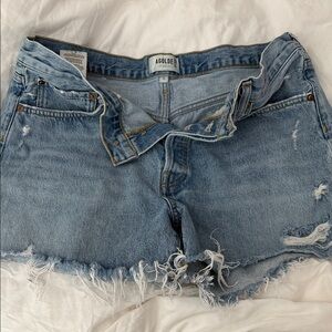 Agolde Distressed Light Blue Denim Shorts